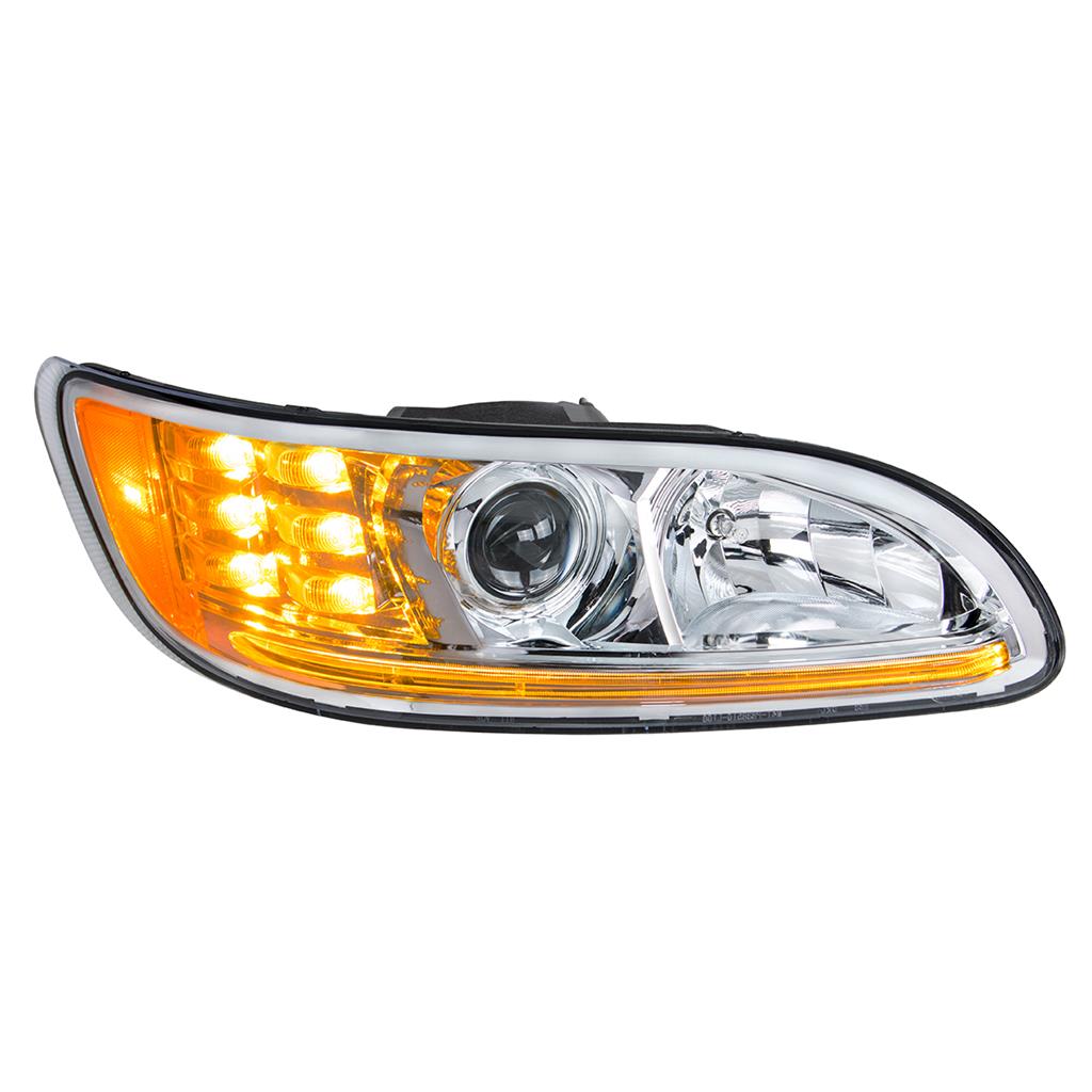 PETERBILT 386/384/387 PROJECTION HEADLIGHT W/ LED POSITION LIGHT & LED TURN SIGNAL 2008 & UP (CHROME HOUSING) - RIGHT SIDE