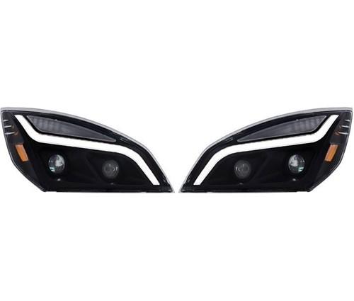 FREIGHTLINER CASCADIA 2018 & UP LED BAR HEADLIGHT (PAIR) (BLACK HOUSING)